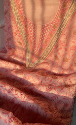 Load image into Gallery viewer, Mehr Women's Lakhnavi Handcrafted Maheshwari Mul Chanderi Unstitched Kurta And Dupatta Set - HONC0294447