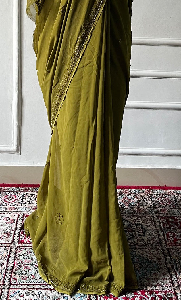 Women's Lakhnavi Handcrafted Viscose Georgette Chikankari Saree - HONC0329022