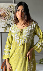 Load image into Gallery viewer, Women&#39;s Lakhnavi Handcrafted Modal Cotton Chikankari Kurta And Pant Set - HONC0300580
