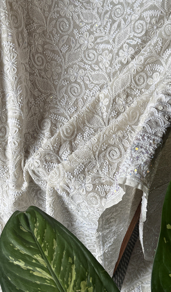 Women's Lakhnavi Handcrafted Pure Silk Georgette Chikankari - HONC0193629