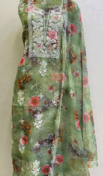 Load image into Gallery viewer, Women&#39;s Lakhnavi Handcrafted Organza Chikankari Unstitched Kurta And Dupatta Set - HONC0144735
