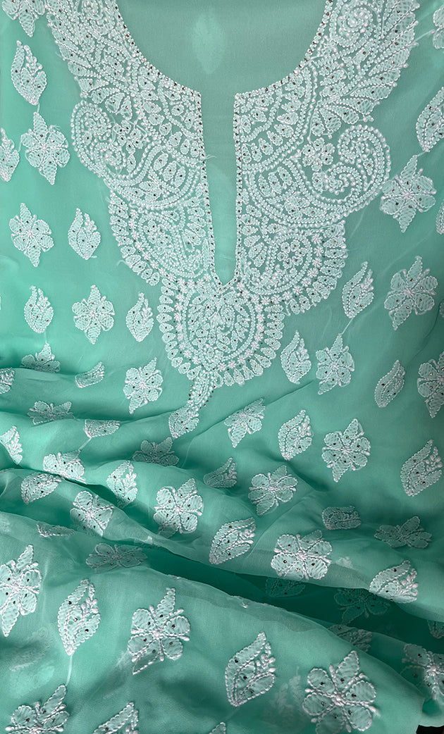 Women's Lucknowi Handcrafted Faux-Georgette Chikankari Suit Material - HONC0263067