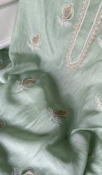 Load image into Gallery viewer, Women's Lakhnavi Handcrafted Mul Chanderi Unstitched Chikankari Full Suit - HONC0355241