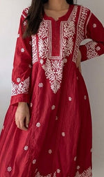 Load image into Gallery viewer, Fariah Women's Lucknowi Handcrafted Mul Chanderi Chikankari Kurti - HONC04497617