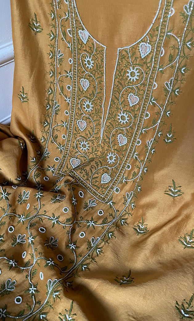 Women's Lakhnavi Handcrafted Mul Chanderi Chikankari Full Suit Material - HONC0307414