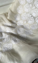将图像加载到图库查看器中， Women&#39;s Lakhnavi Handcrafted Pure Organza Chikankari Unstitched Kurta And Dupatta Set- HONC0328885
