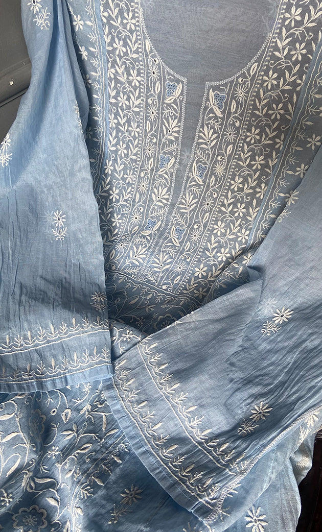 Women's Lakhnavi Handcrafted Mul Chanderi Semi - Stitched Kurta And Dupatta Set- HONC0304466