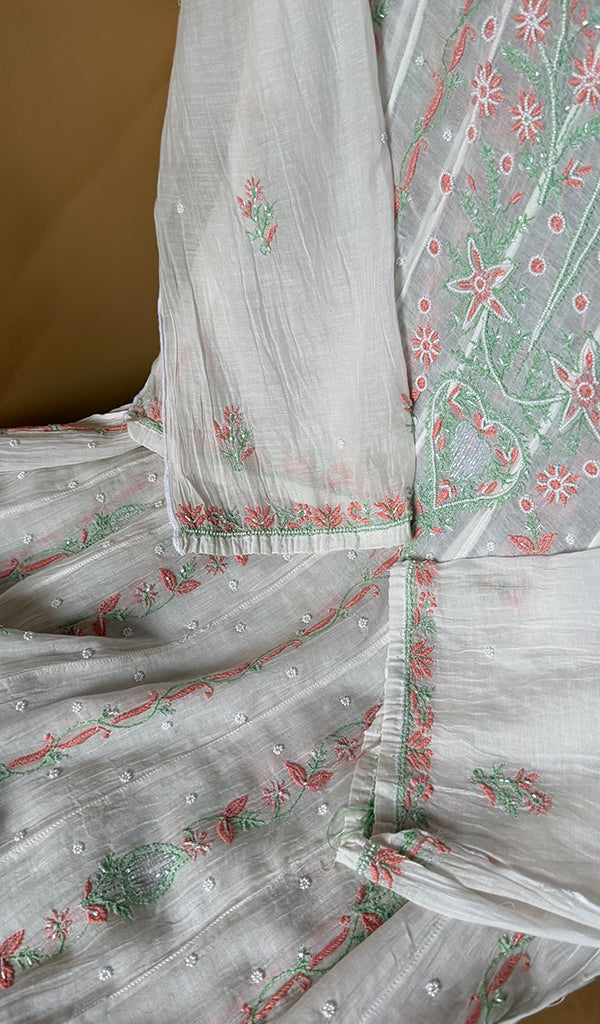 Women's Lakhnavi Handcrafted Mul Chanderi  Semi -Stitched Anarkali And Dupatta Set - HONC0380529