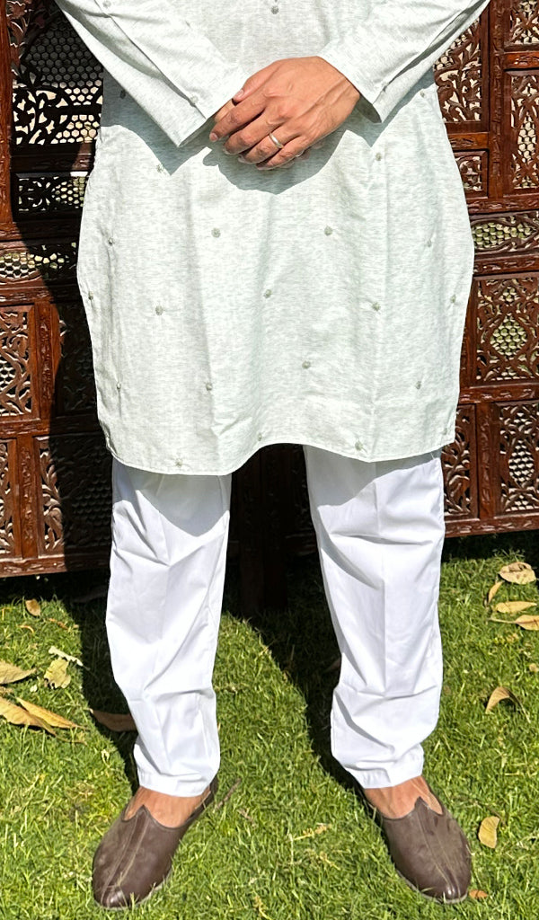 Men's Lucknowi Handcrafted Cotton Chikankari Kurta - HONC0329869