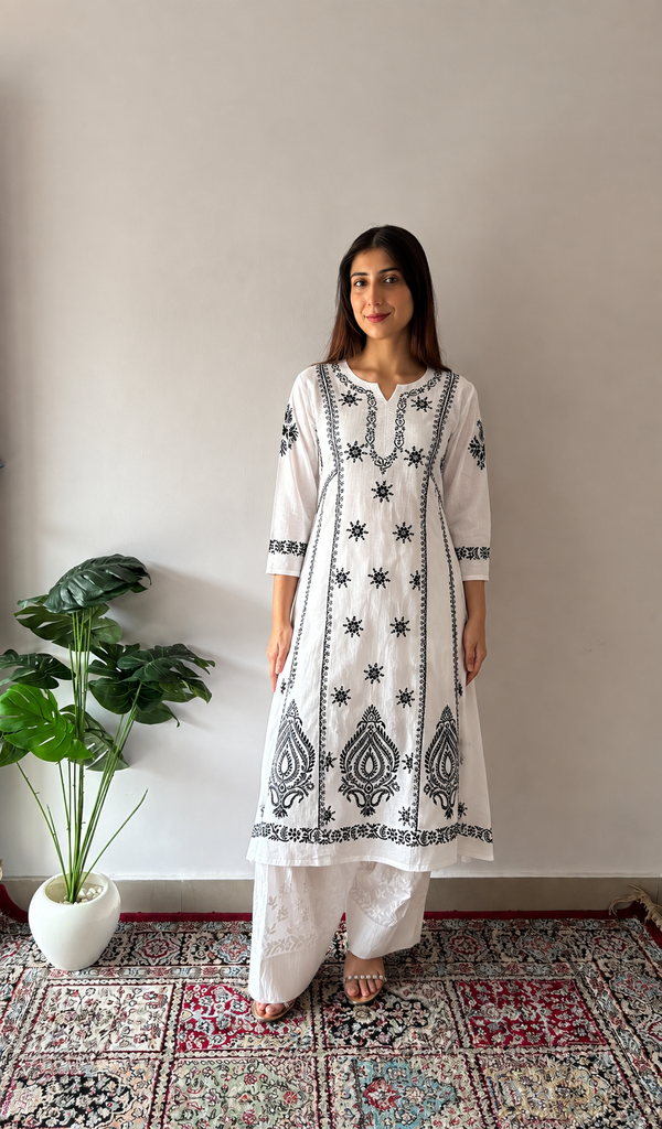 Divya Women's Lucknowi Handcrafted Cotton Chikankari Dress - HONC0213387