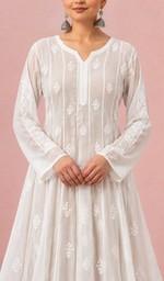 Women's Lucknowi Handcrafted Cotton Chikankari Anarkali Dress - HONC0212152