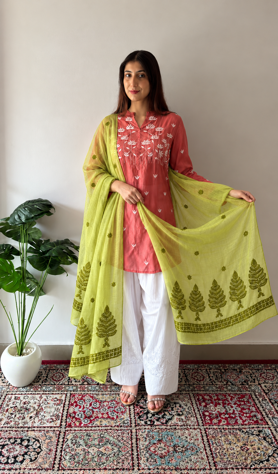 Women's Lucknowi Handcrafted Cotton Chikankari Dupatta - HONC0306248