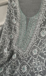 将图像加载到图库查看器中， Women's Lakhnavi Handcrafted Pure Organza Chikankari Unstitched Kurta And Dupatta Set- HONC0319972