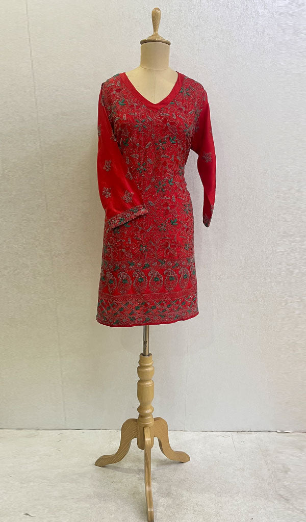 勒克瑙手工制作丝绸 Chikankari Kurti - HONC0109238