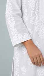 Women's Lucknowi Handcrafted Mul Cotton Chikankari Kurti- HONC0158917
