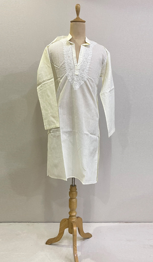 Men's Lucknowi Handcrafted Cotton Chikankari Kurta - HONC0201099