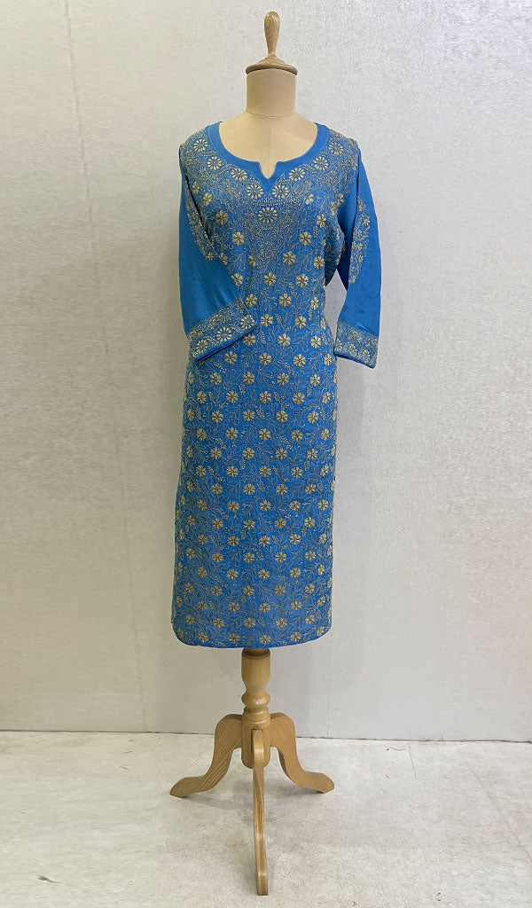 Women's Lucknowi Handcrafted Silk Chikankari Kurti - HONC0109234