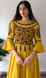 Women's Lucknowi Handcrafted Cotton Chikankari Long Dress - HONC0340007
