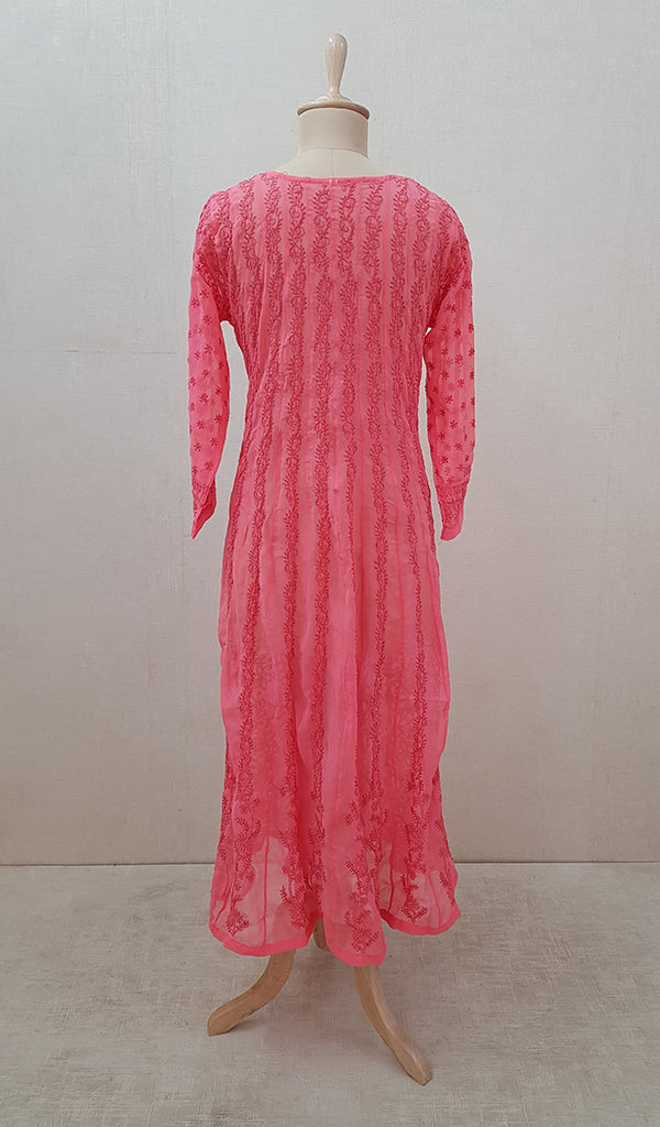 Women's Lakhnavi Handcrafted Faux-Georgette Chikankari  Anarkali Dress - HONC040036