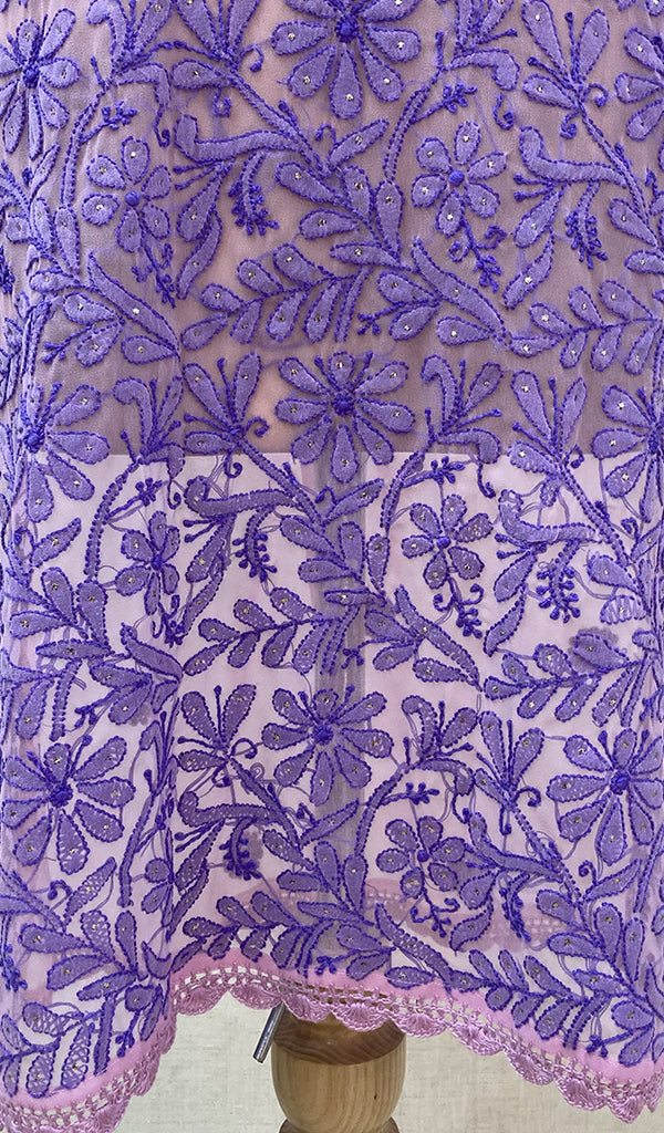 Women's Lakhnavi Handcrafted Purple Faux-Georgette Chikankari Kurti - NC065809