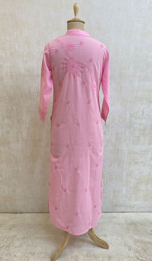 Women's Lucknowi Handcrafted Baby Pink Cotton Chikankari Kurti - NC068852