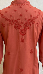 Load image into Gallery viewer, Women&#39;s Lucknowi Handcrafted Red Cotton Chikankari Kurti - NC068810
