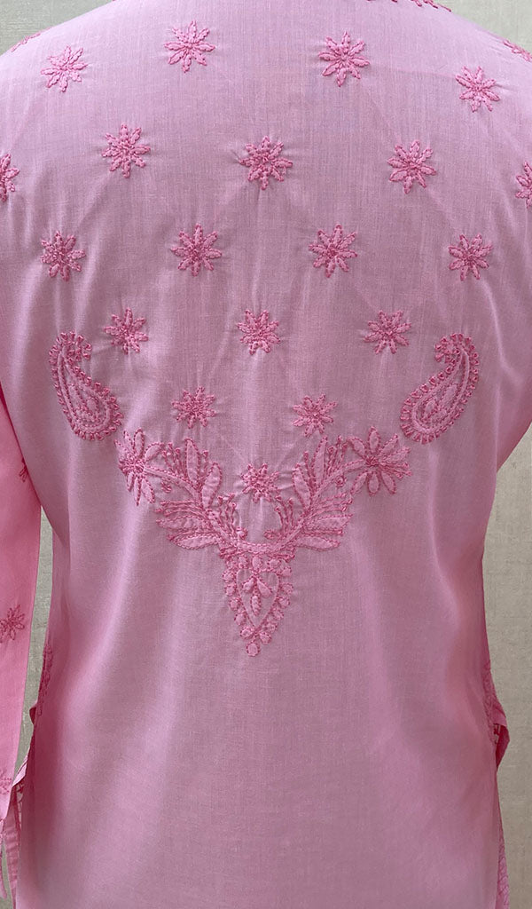 Women's Lucknowi Handcrafted Baby Pink Cotton Chikankari Kurti - NC068818