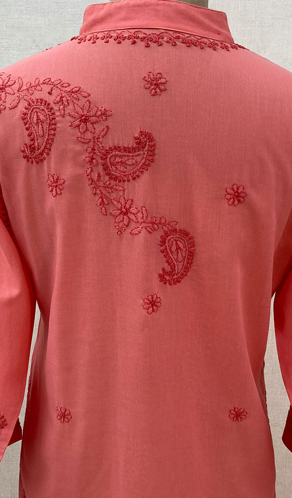 Women's Lucknowi Handcrafted Pink Cotton Chikankari Kurti - NC068824