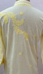 Load image into Gallery viewer, Women&#39;s Lakhnavi Handcrafted Light Yellow Cotton Chikankari Kurti - NC068827