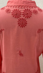 将图像加载到图库查看器中， Women&#39;s Lucknowi Handcrafted Pink Cotton Chikankari Kurti - NC068837
