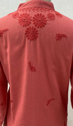 Load image into Gallery viewer, Women&#39;s Lucknowi Handcrafted Dark Pink Cotton Chikankari Kurti - NC068830
