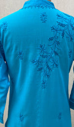 将图像加载到图库查看器中， Women&#39;s Lucknowi Handcrafted Turquoise Cotton Chikankari Kurti - NC068840
