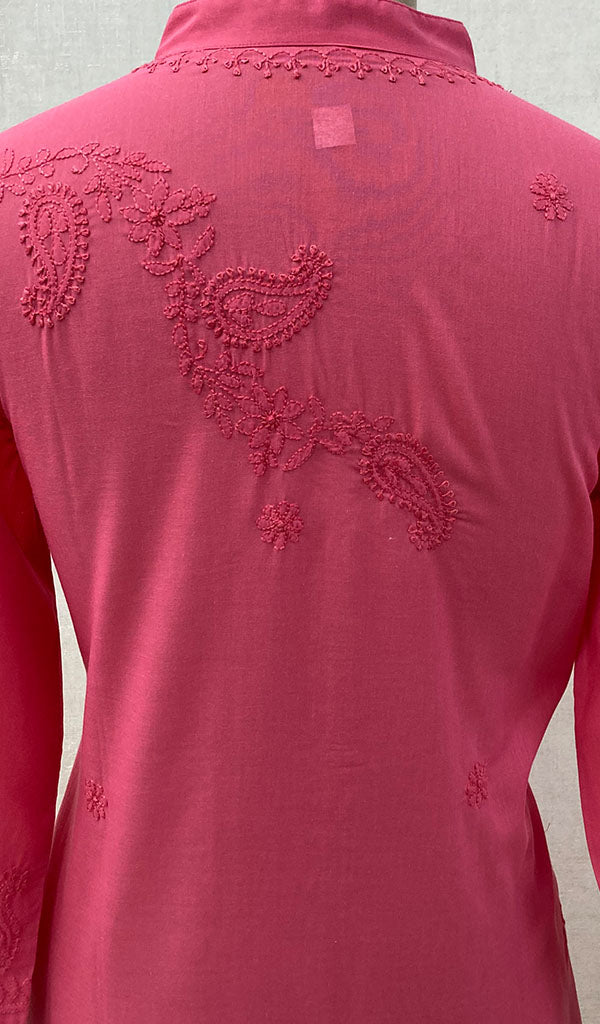 Lakhnavi Handcrafted Coral Pink Cotton Chikankari Kurti - NC068847