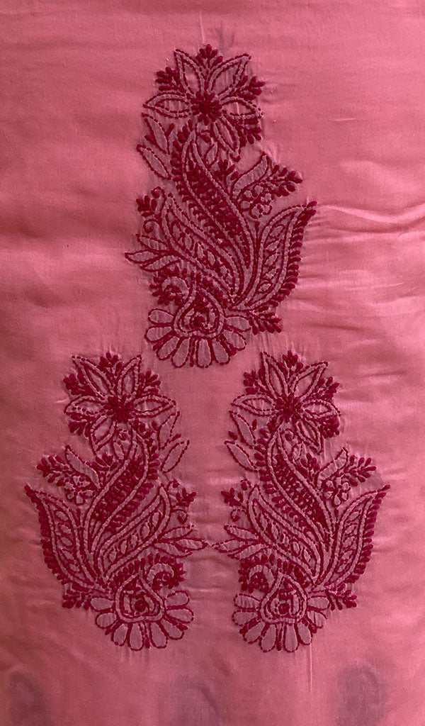 Women's Lakhnavi Handcrafted Pink Cotton Chikankari Suit Material- Nc072506