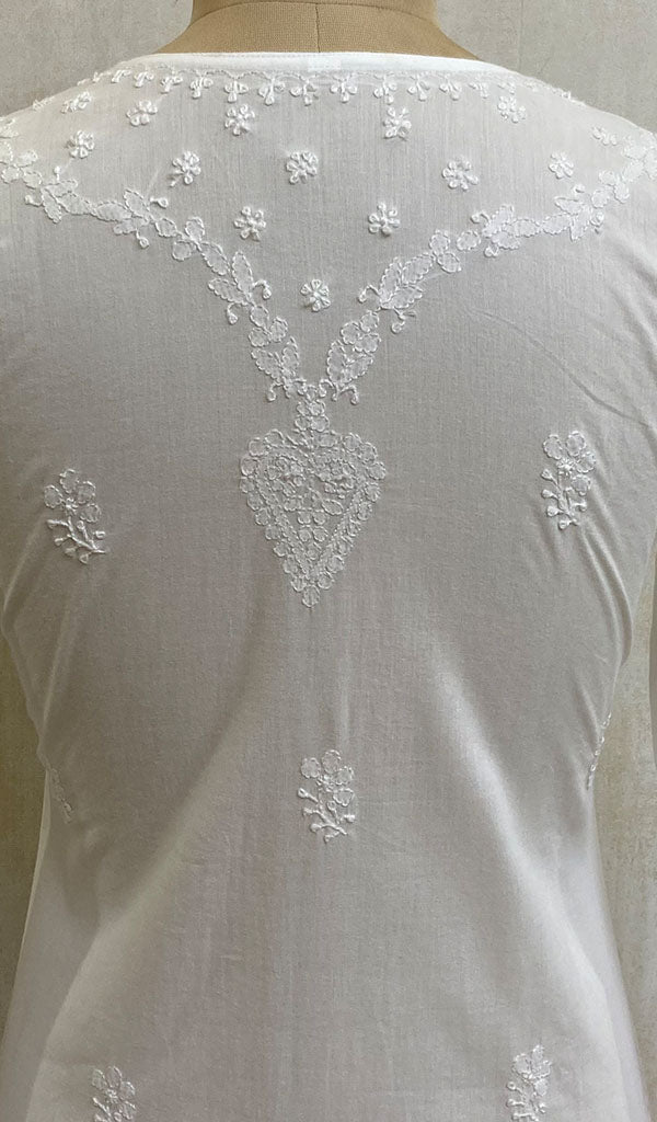 Women's Lakhnavi Handcrafted White Cotton Chikankari Kurti - NC073191