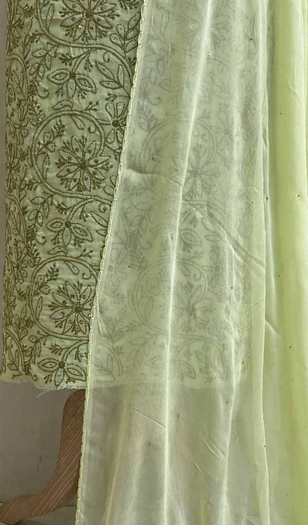 Lucknowi 手工制作的棉质 Chikankari 西装材料 - NC074649