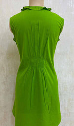 将图像加载到图库查看器中， Women&#39;s Lucknowi Handcrafted Green Cotton Chikankari Top - NC075699