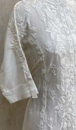 Load image into Gallery viewer, Women&#39;s Lakhnavi Handcrafted White Linen Cotton Chikankari Kurti - HONC06902
