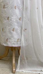 Load image into Gallery viewer, Women&#39;s Lucknowi Handcrafted White Cotton Chikankari Suit Material- HONC014856
