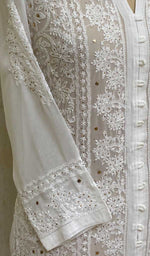 Load image into Gallery viewer, Women&#39;s Lakhnavi Handcrafted White Faux-Georgette Chikankari Dress - HONC011155