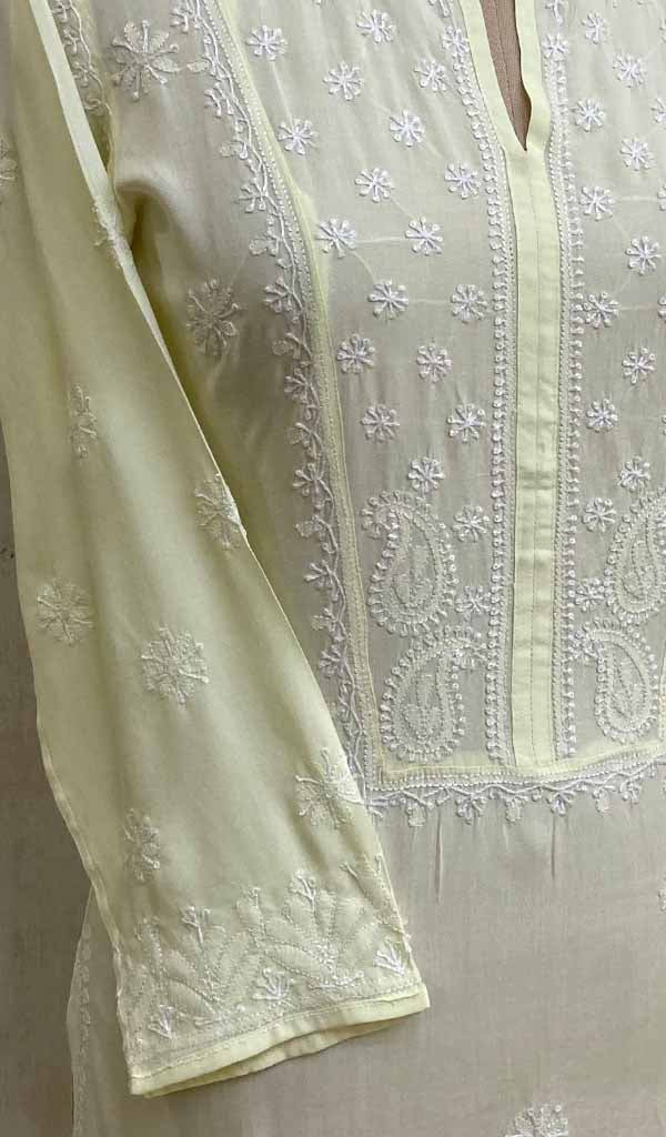 Lakhnavi Handcrafted Lemon Modal Cotton Chikankari Kurti - HONC011813