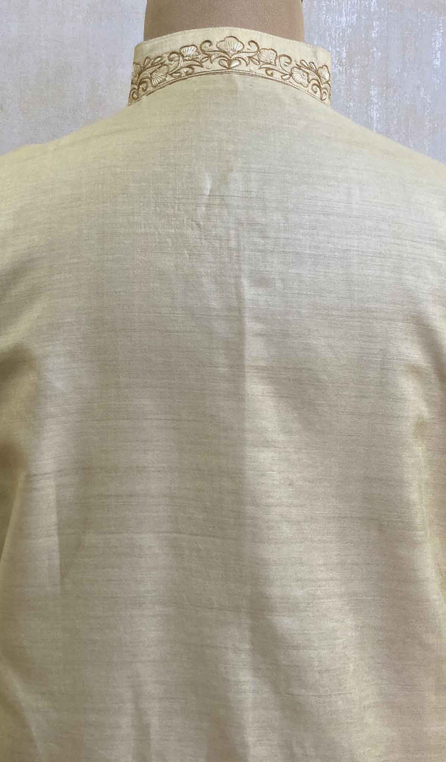 Men's Lucknowi Handcrafted Silk Chikankari Kurta - HONC021731