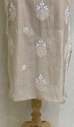 Load image into Gallery viewer, Women&#39;s Lakhnavi Handcrafted Beige Tissue Chanderi Chikankari Kurti - HONC027518