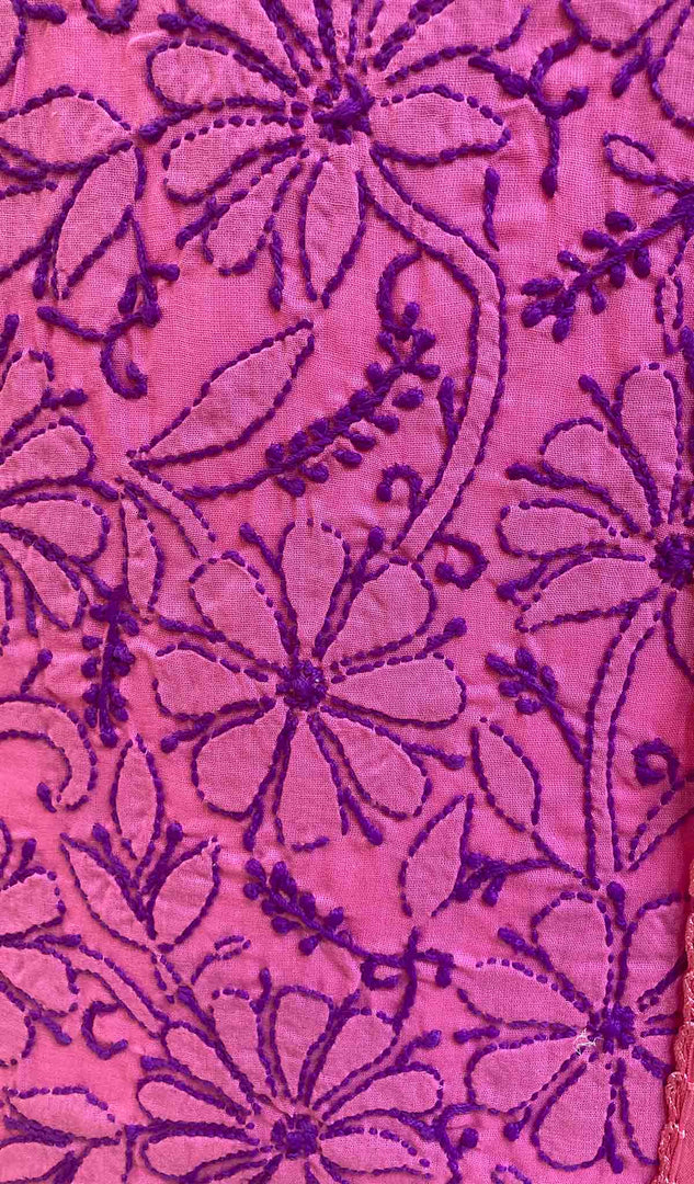Women's Lakhnavi Handcrafted Pink Cotton Chikankari Suit Material- HONC032524
