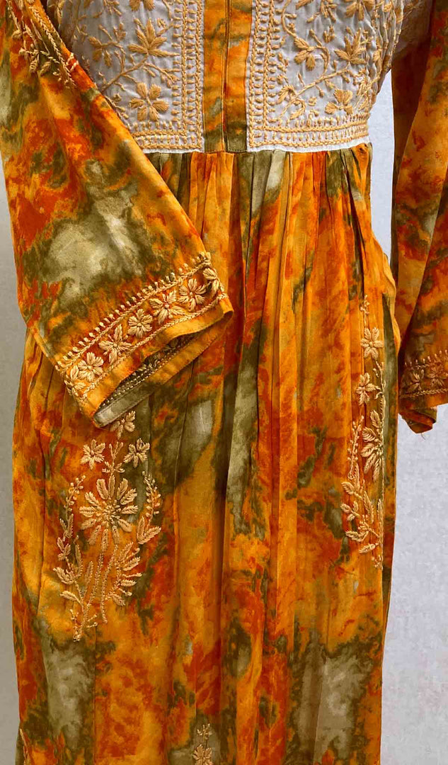Women's Lucknowi Handcrafted Printed Modal Cotton Chikankari Dress - HONC059659