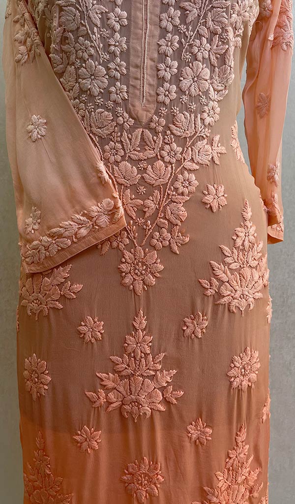 Women's Lucknowi Handcrafted Crepe Chikankari Kurti With Slip - HONC067472