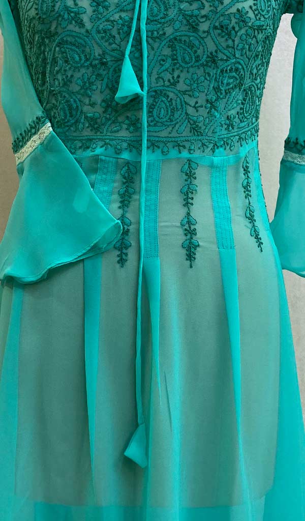 Aadab Women's Lucknowi Handcrafted Faux-Georgette Chikankari Anarkali Dress - HONC038933