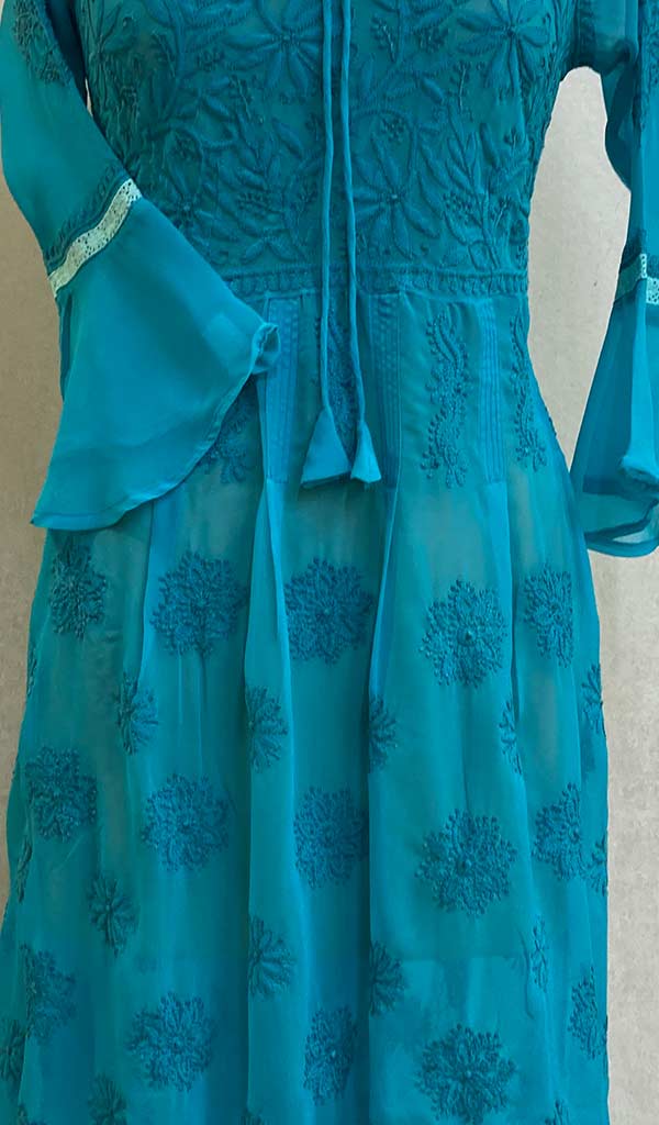 Aidah Women's Lucknowi Handcrafted Faux-Georgette Chikankari Anarkali Dress - NC038904