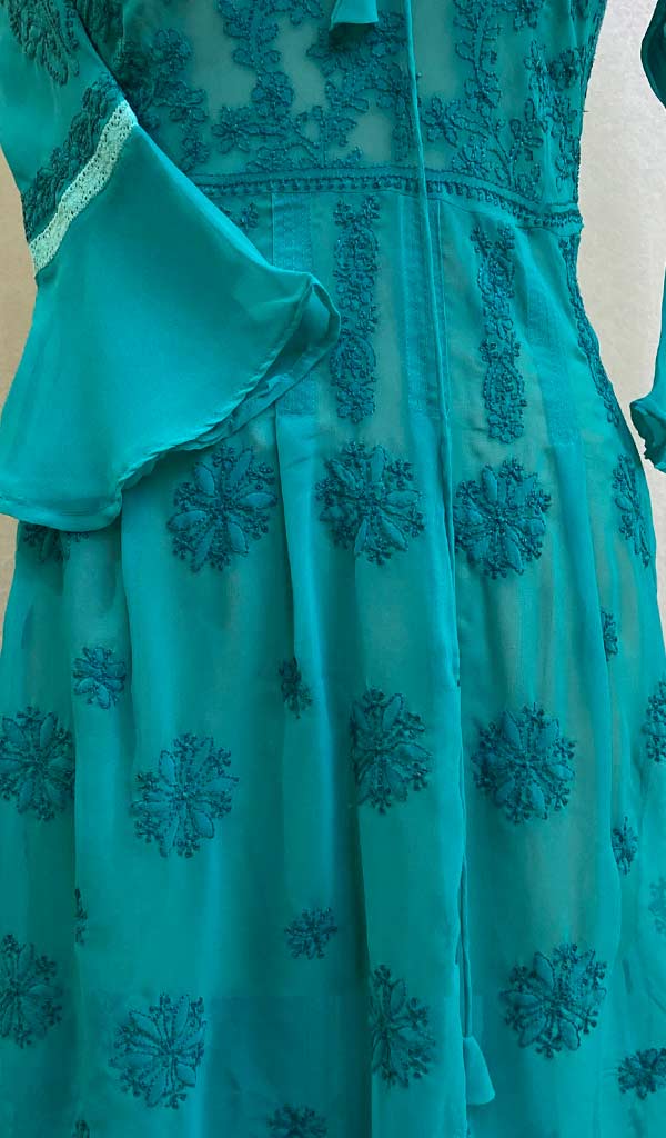 Aidah Women's Lakhnavi Handcrafted Faux-Georgette Chikankari  Anarkali Dress - HONC038898