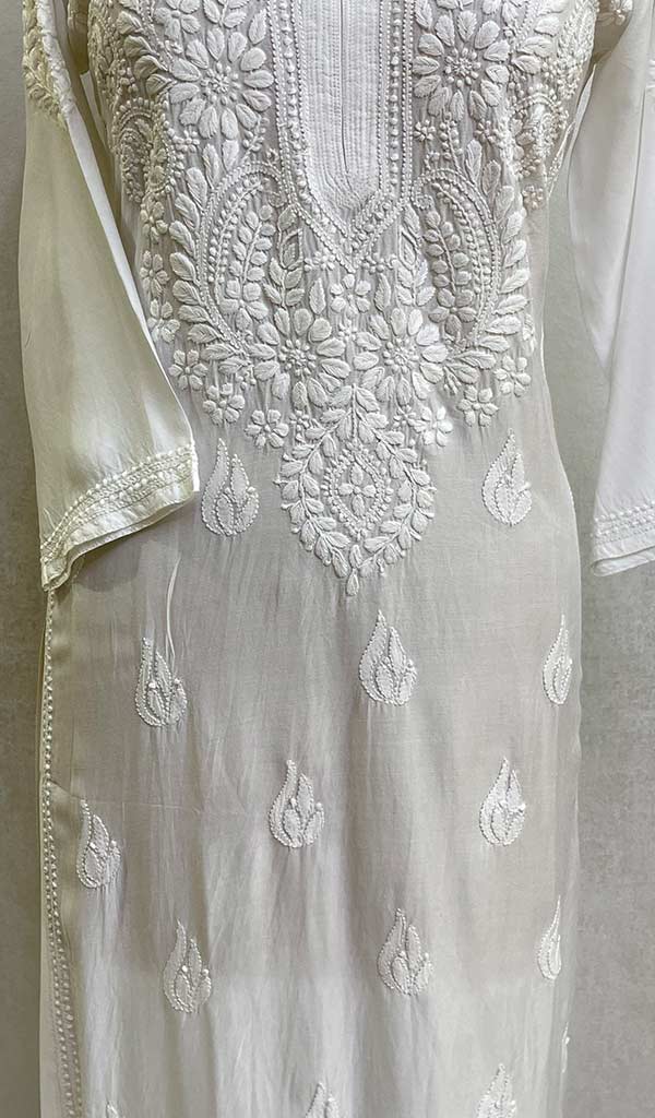 Women's Lucknowi Handcrafted Muslin Chikankari Kurti - HONC069426